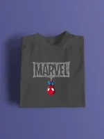 Men's T-Shirt with Upside Down Spider-Man and Webbed "MARVEL"
