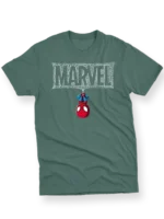 Men's T-Shirt with Upside Down Spider-Man and Webbed "MARVEL"