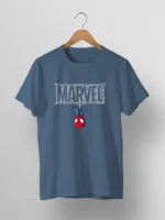 Men's T-Shirt with Upside Down Spider-Man and Webbed "MARVEL"