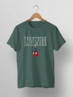 Men's T-Shirt with Upside Down Spider-Man and Webbed "MARVEL"