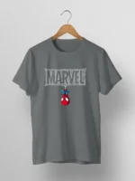 Men's T-Shirt with Upside Down Spider-Man and Webbed "MARVEL"