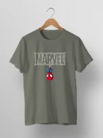 Men's T-Shirt with Upside Down Spider-Man and Webbed "MARVEL"