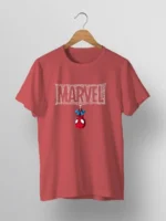 Men's T-Shirt with Upside Down Spider-Man and Webbed "MARVEL"