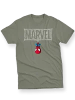 Men's T-Shirt with Upside Down Spider-Man and Webbed "MARVEL"