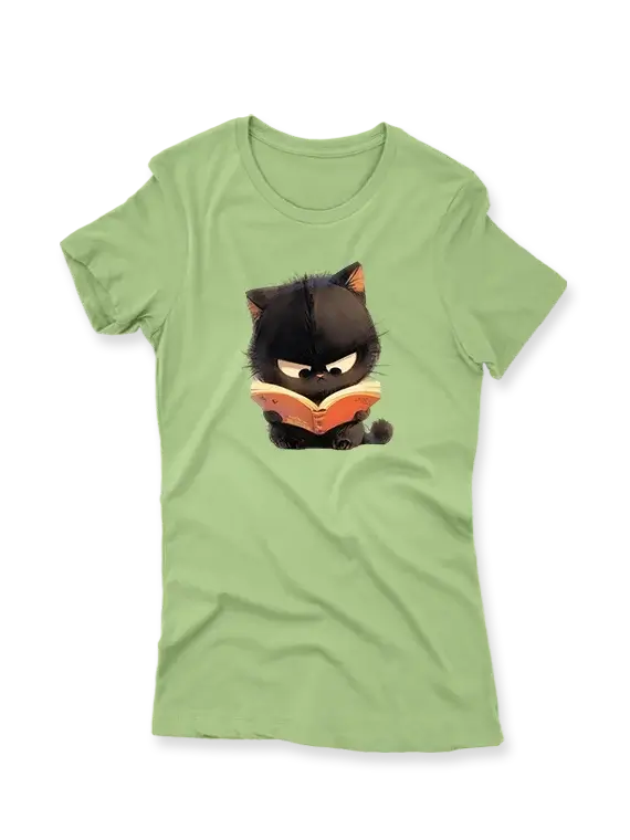 Women's T-Shirt – Cute Cat Reading a Book