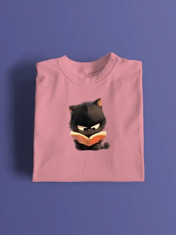 Women's T-Shirt – Cute Cat Reading a Book