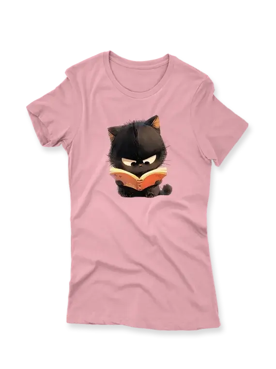 Women's T-Shirt – Cute Cat Reading a Book
