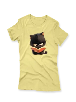 Women's T-Shirt – Cute Cat Reading a Book