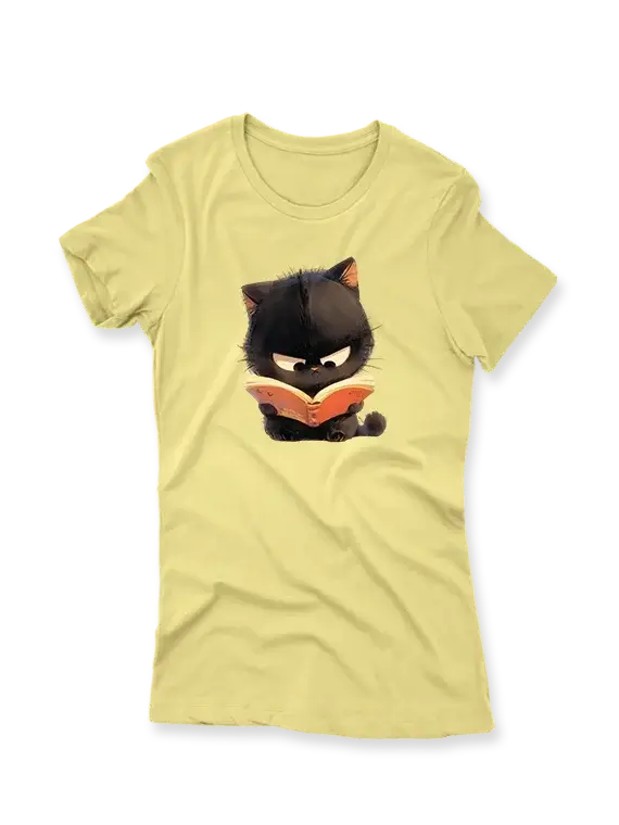 Women's T-Shirt – Cute Cat Reading a Book