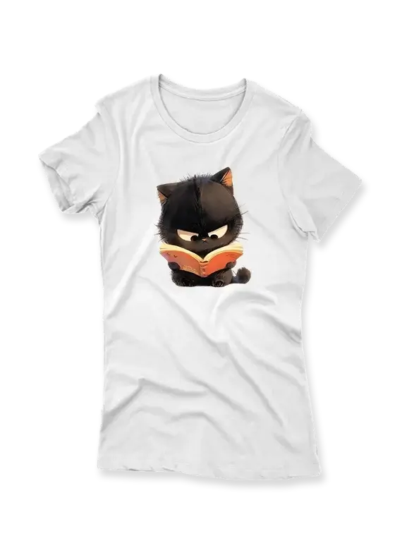 Women's T-Shirt – Cute Cat Reading a Book